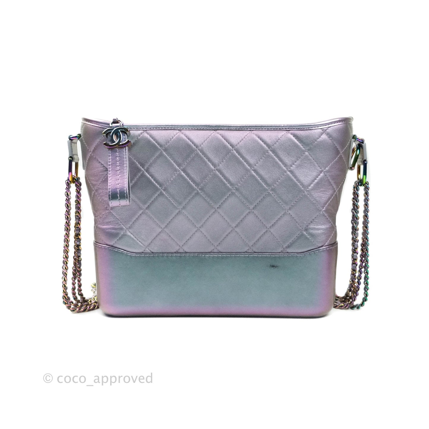 Chanel Medium Gabrielle Metallic Purple Black Aged Calfskin Rainbow Hardware