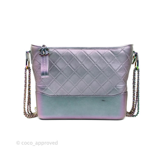 Chanel Medium Gabrielle Metallic Purple Black Aged Calfskin Rainbow Hardware