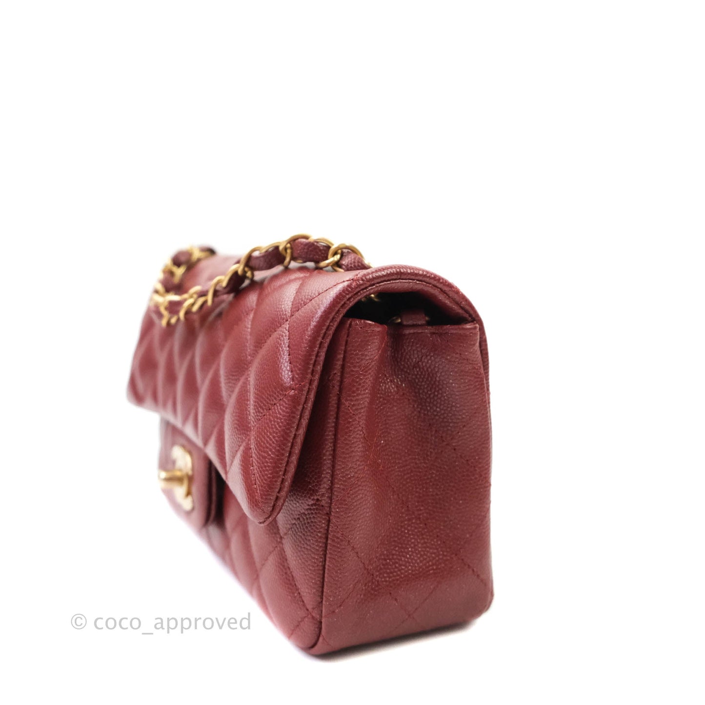 Chanel Classic Quilted Mini Rectangular Flap Iridescent Burgundy Caviar Aged Gold Hardware