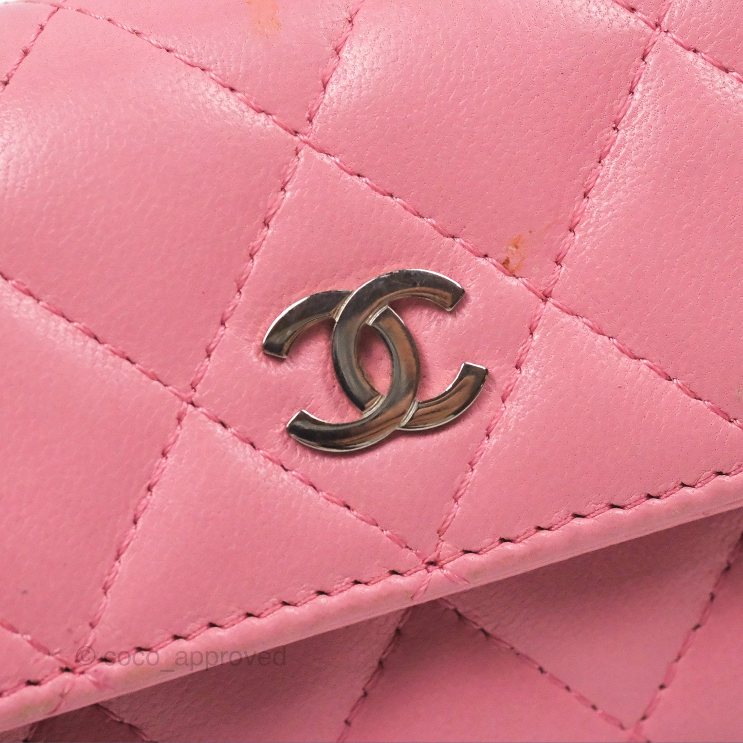Chanel Quilted Flap Card Holder Pink Lambskin Silver Hardware