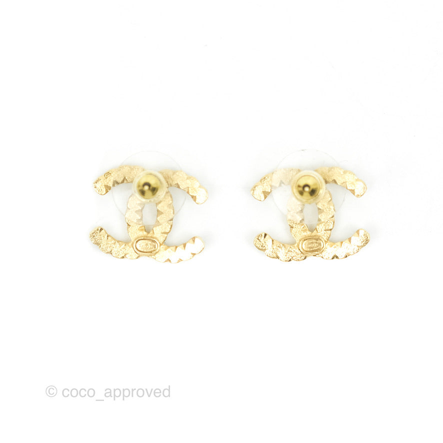 Chanel Crystal CC Round Earrings Gold Tone 21K