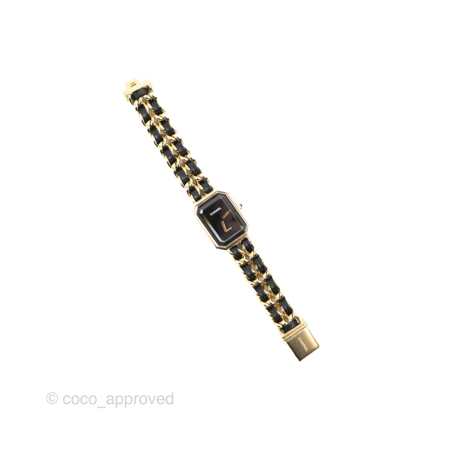 Chanel Première Watch Black Leather Gold Tone Size S