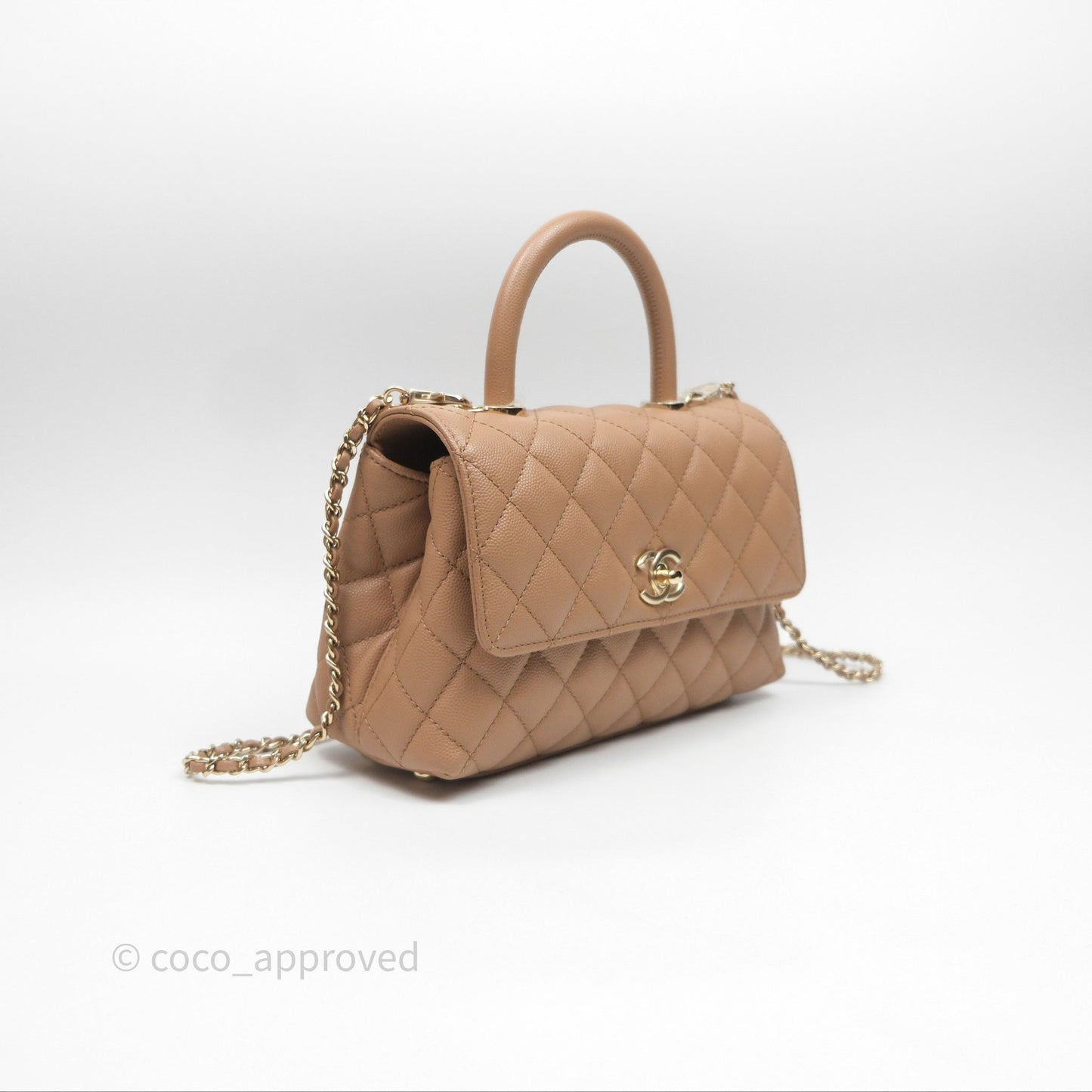 Chanel Small Coco Handle Quilted Dark Beige Caviar Gold Hardware