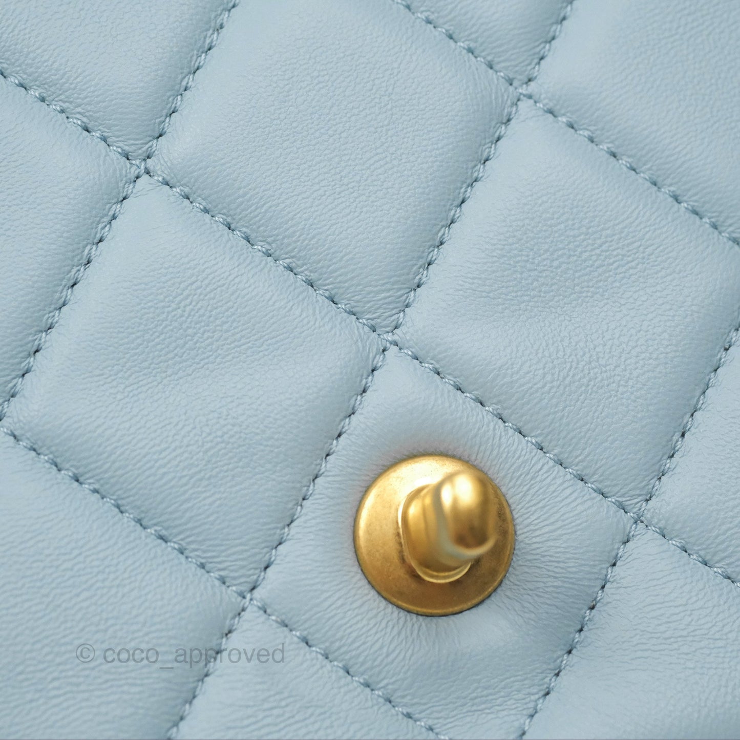 Chanel Quilted Enamel Pending CC Small Square Flap Baby Blue Lambskin 22P
