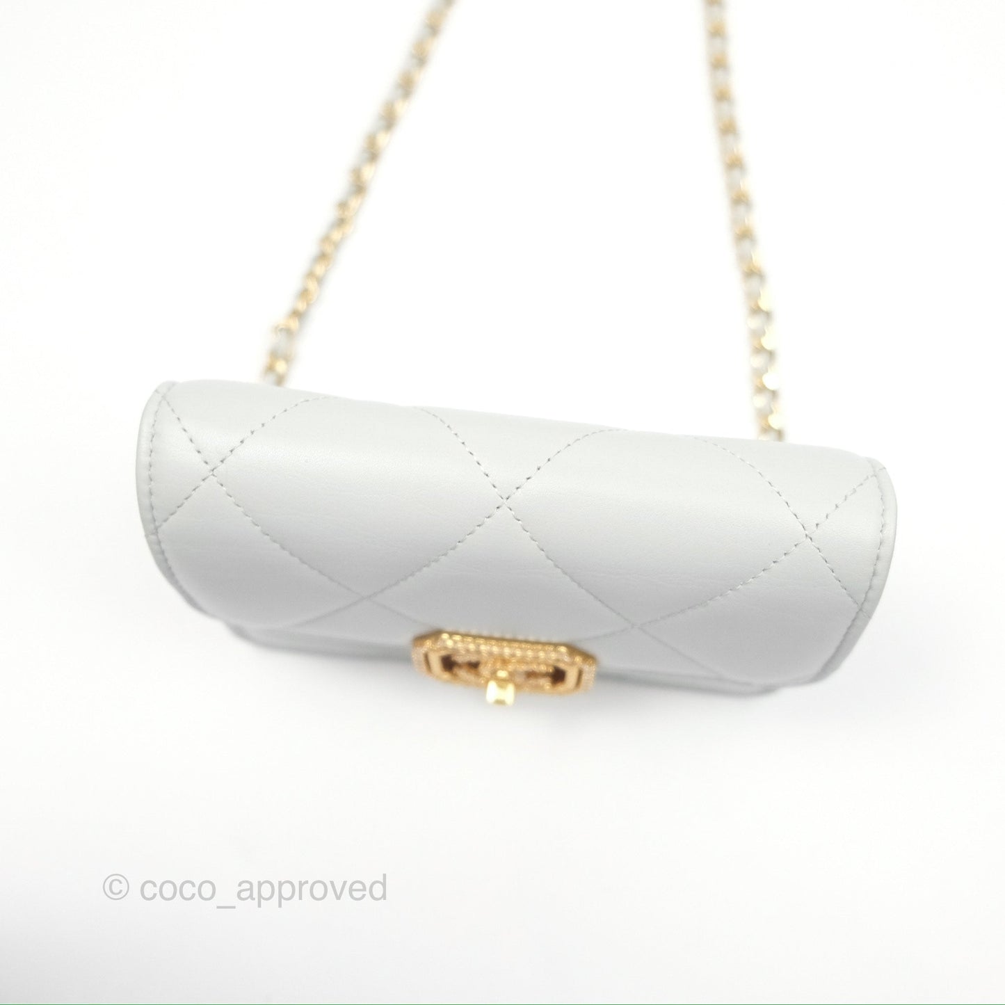 Chanel Crystal CC Mini Cutch with Chain Grey Lambskin Gold Hardware