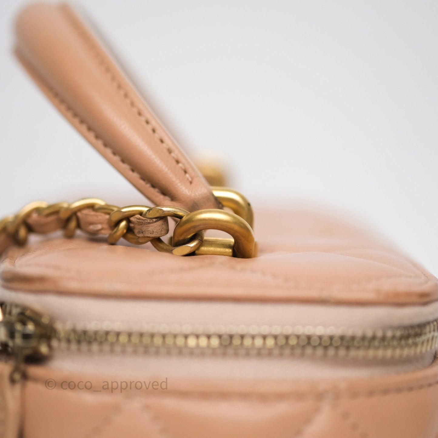 Chanel Vanity Rectangular Top Handle Beige Lambskin Aged Gold Hardware