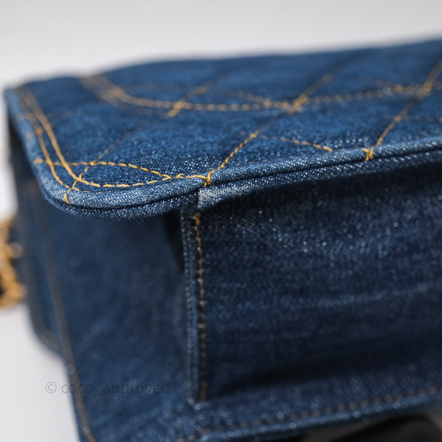 Chanel Square Flap Bag Denim Aged Gold Hardware