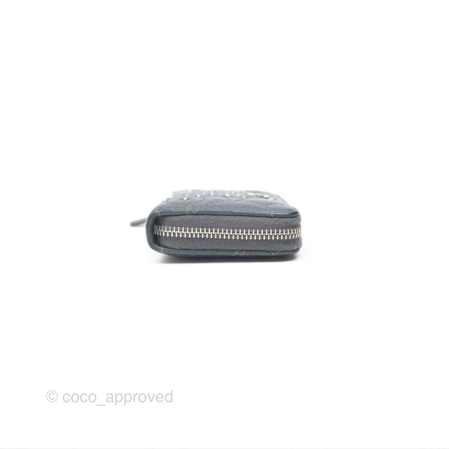 Chanel Camellia Crystal Studded Zipped Coin Purse Grey Silver Hardware