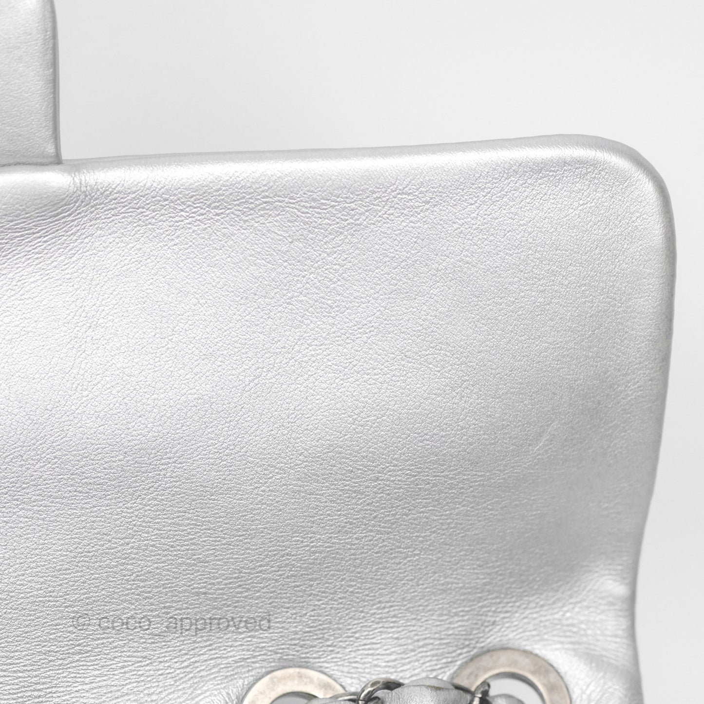 Chanel Medium Single Flap Embossed Metallic Silver Lambskin Ruthenium Hardware