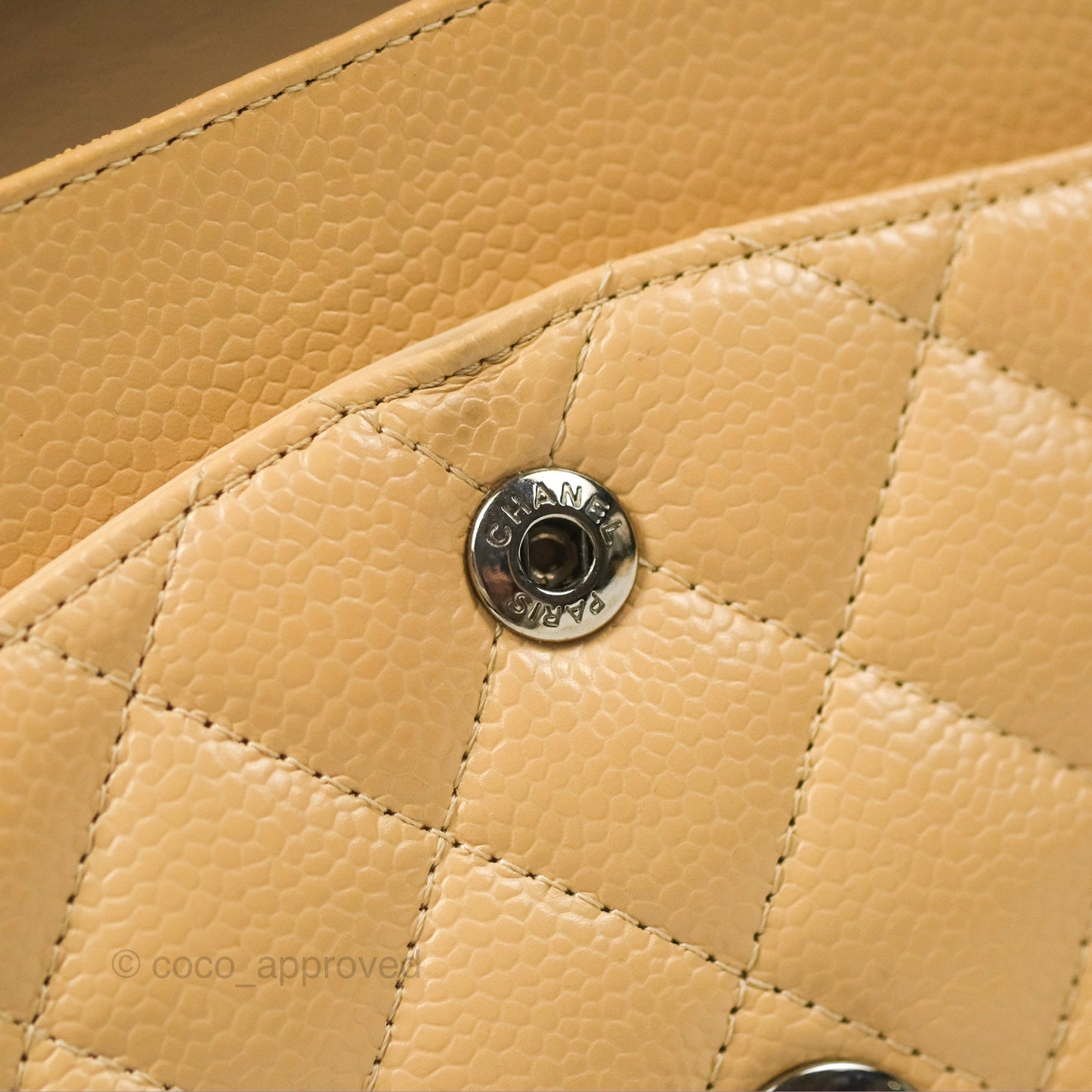 Chanel Classic M/L Medium Flap Quilted Beige Caviar Silver Hardware