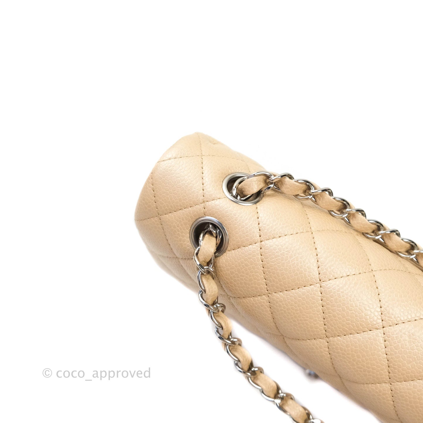 Chanel M/L Medium Double Flap Bag Iridescent Beige Caviar Silver Hardware