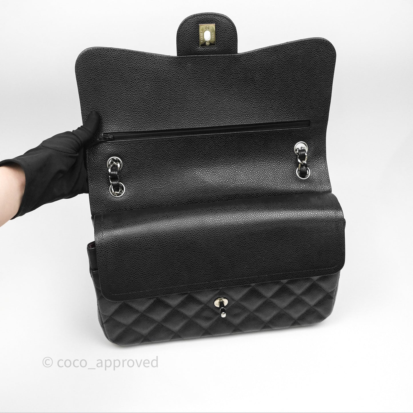 Chanel Jumbo Double Flap Black Caviar Silver Hardware⁣⁣