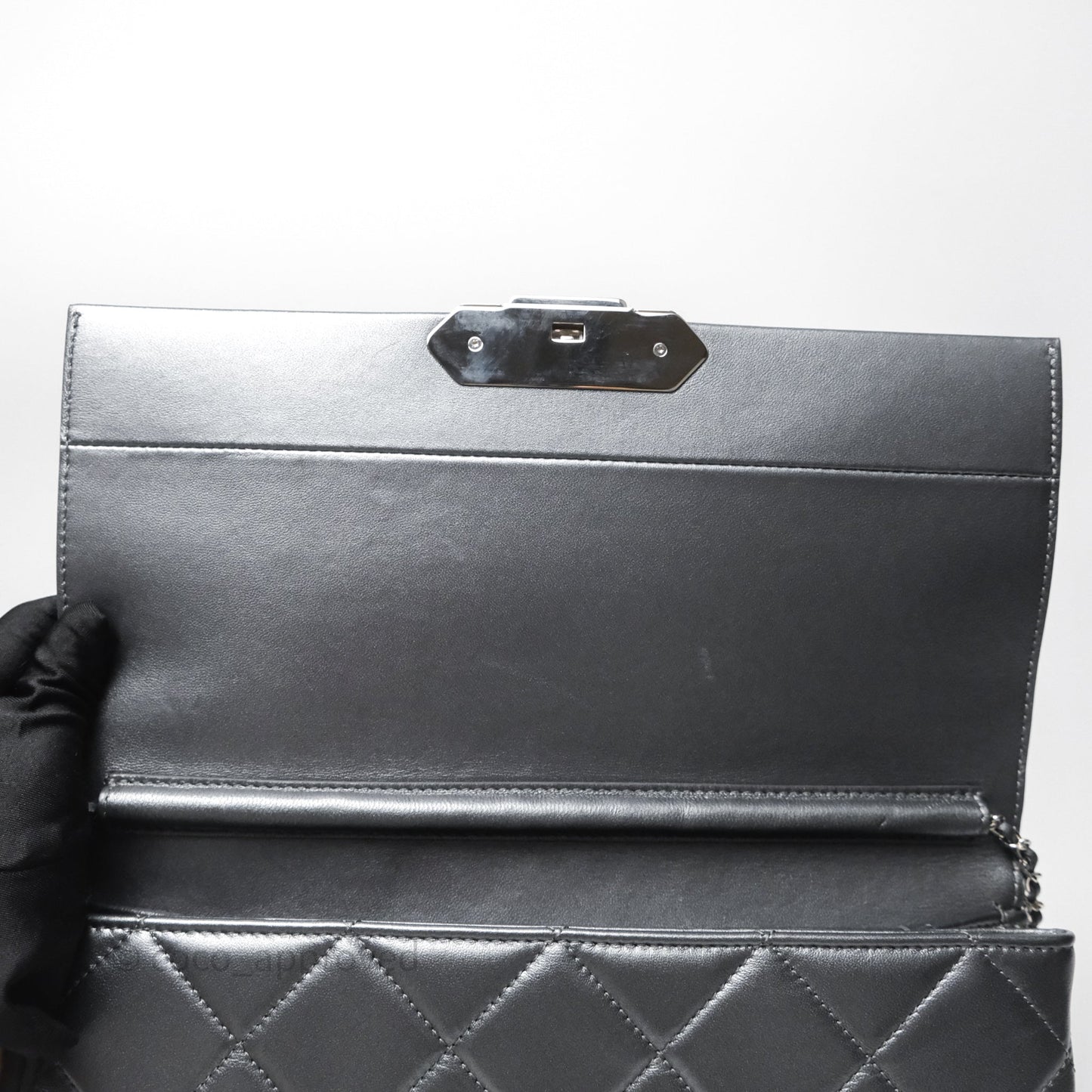 Chanel Clutch with Chain Metallic Dark Grey Silver Hardware