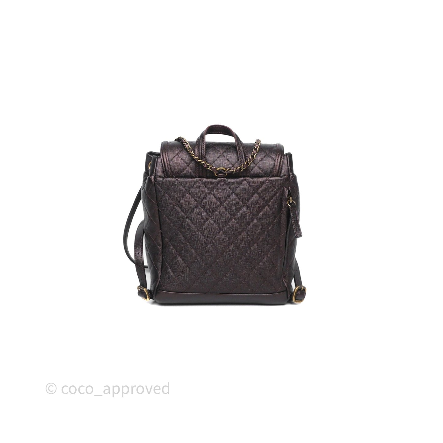 Chanel Quilted Filigree Backpack Iridescent Burgundy Caviar Aged Gold Hardware