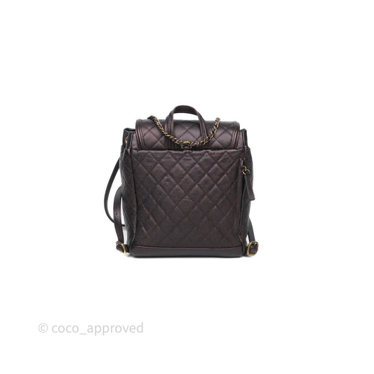 Chanel Quilted Filigree Backpack Iridescent Burgundy Caviar Aged Gold Hardware