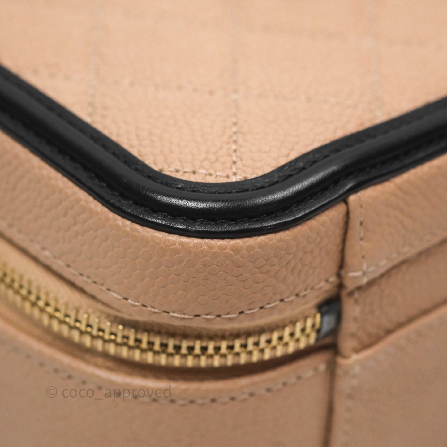 Chanel Quilted Medium CC Filigree Vanity Case Beige Caviar Gold Hardware