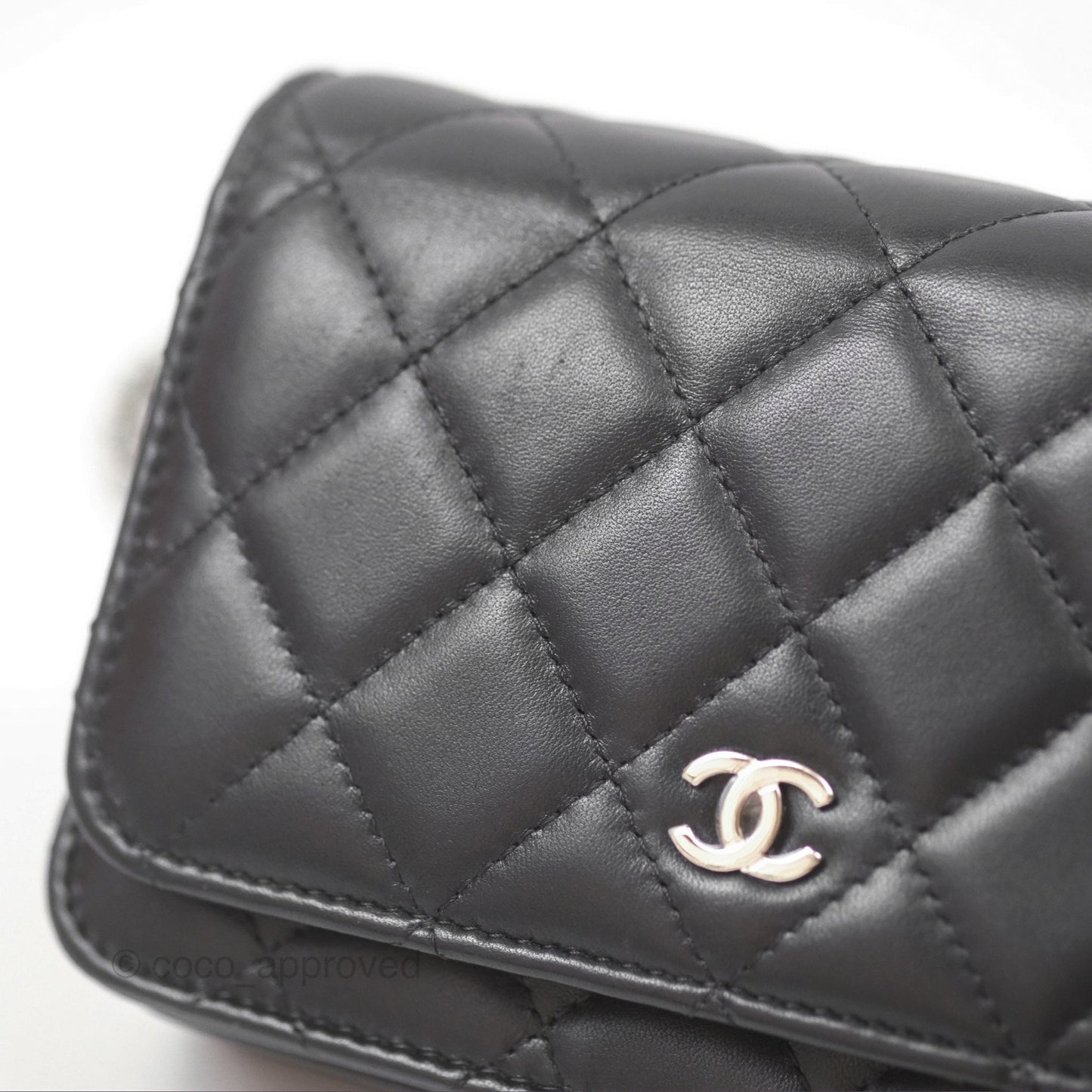 Chanel Quilted Mini Wallet on Chain WOC Black Lambskin Silver Hardware