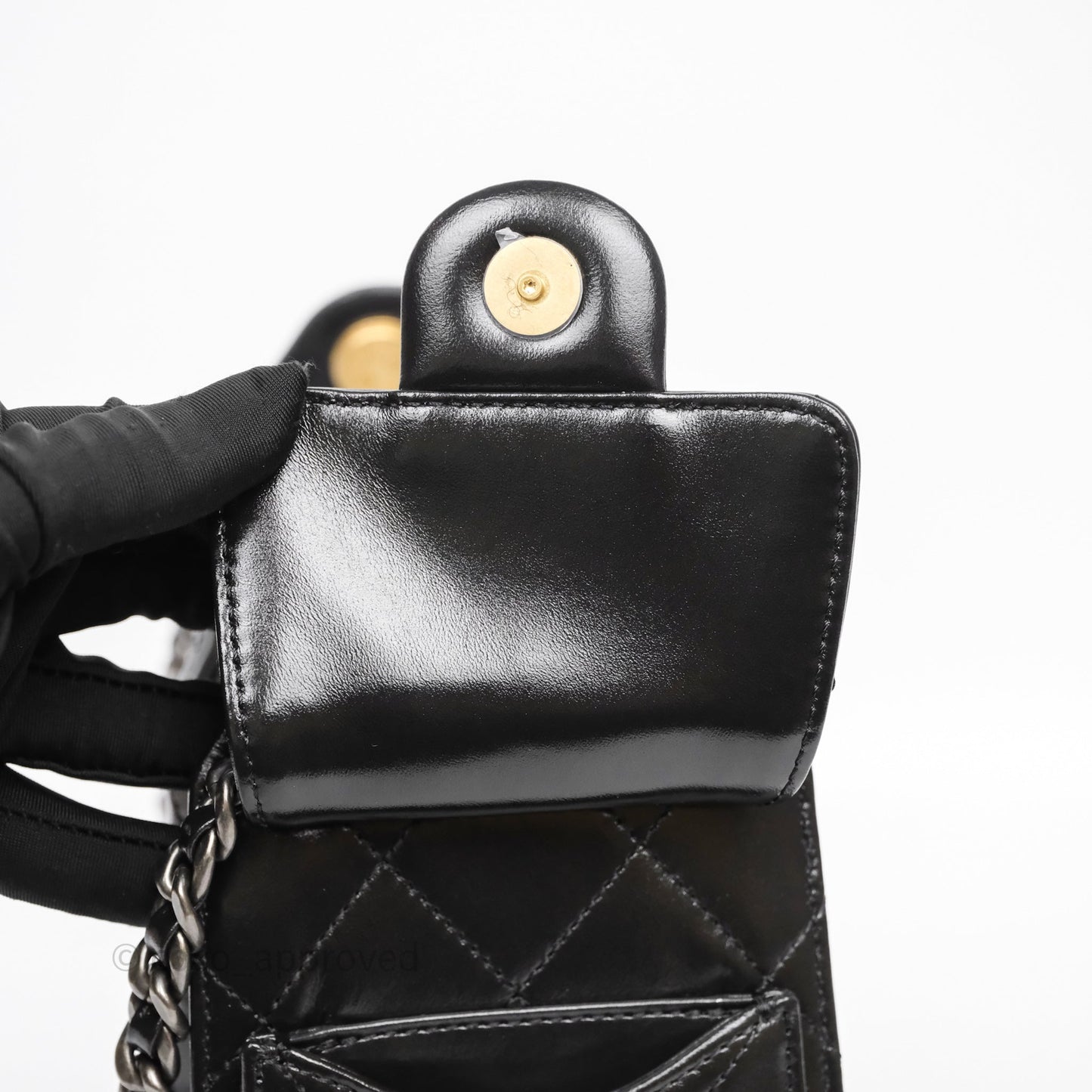 Chanel 25 Mini Black Shiny Crumpled Calfskin Mixed Hardware