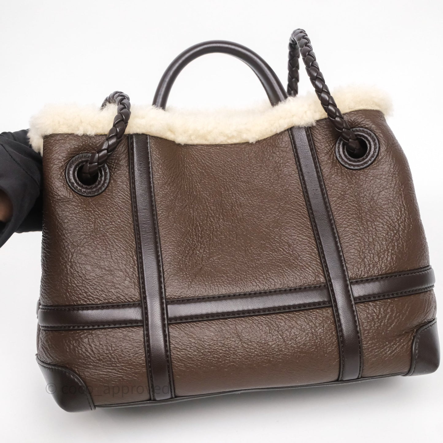 Bottega Veneta Shearling Aviator Small Andiamo Bag Brown