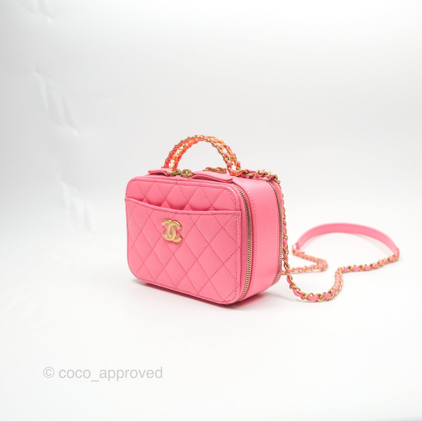 Chanel Caviar Quilted Pick Me Up Small Vanity Case Hot Pink