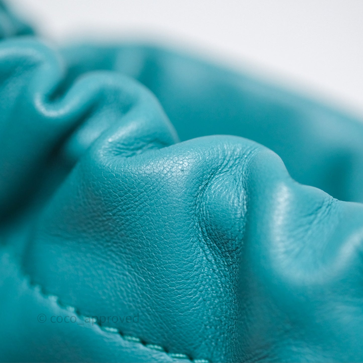 Chanel Pearl CC Drawstring Bucket Bag Teal Green Lambskin Gold Hardware