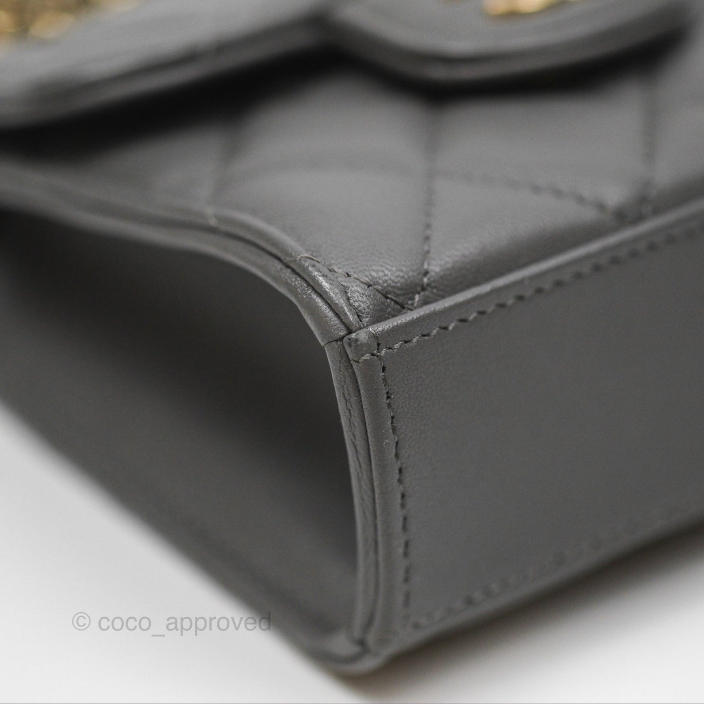 Chanel Mini Handle Clutch With Chain Grey Lambskin Gold Hardware