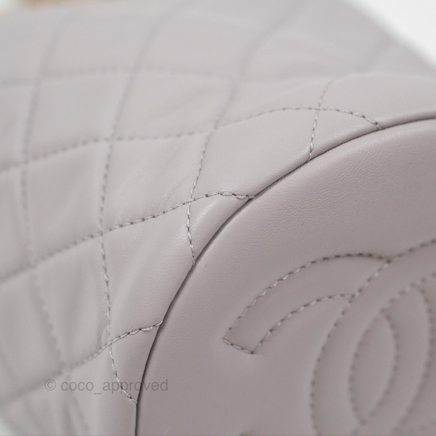 Chanel Pearl Crush Drawstring Bucket Bag Grey Lambskin Aged Gold Hardware