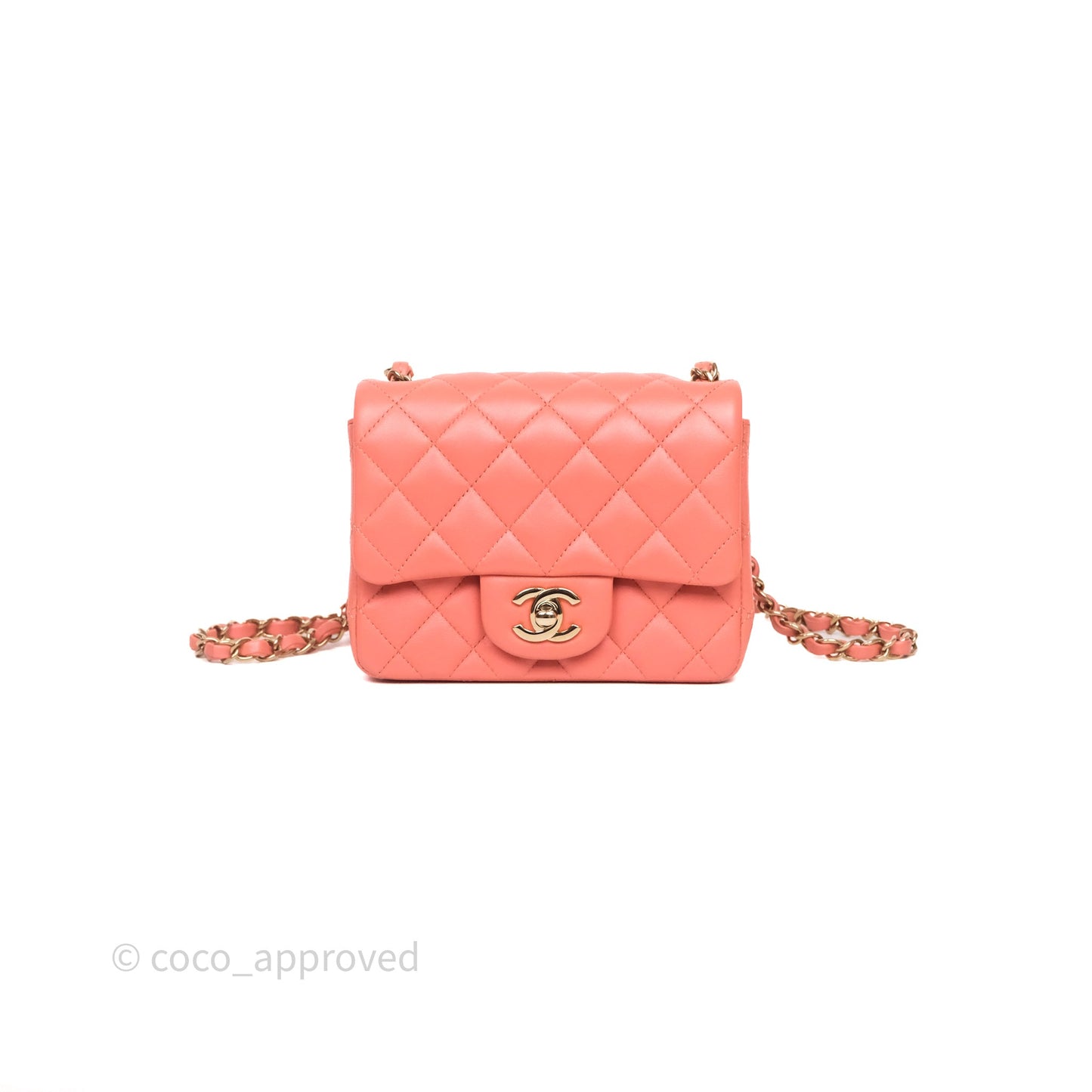 Chanel Mini Square Flap Quilted Pink Lambskin Gold Hardware