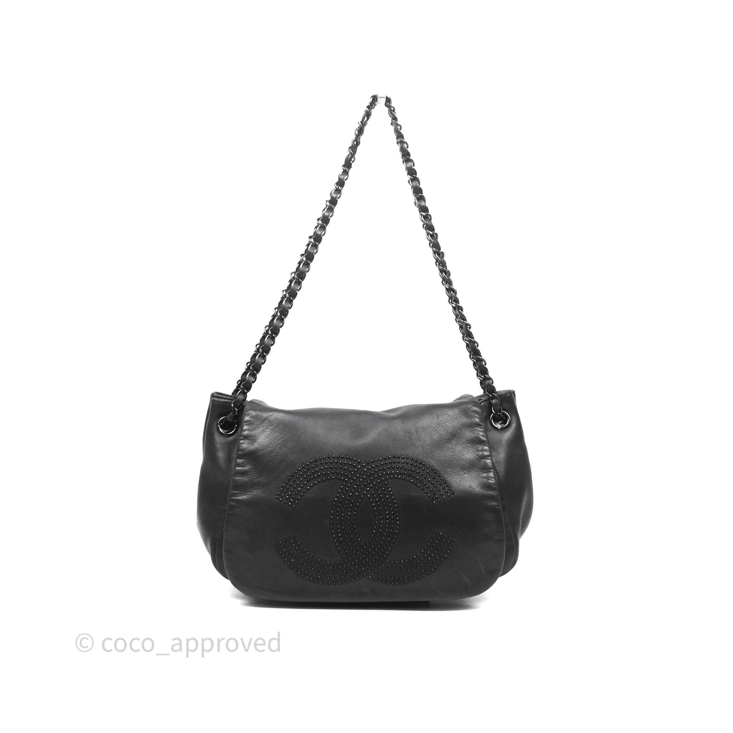 Chanel Lambskin Studded Accordion Black CC Flap Bag So Black Hardware