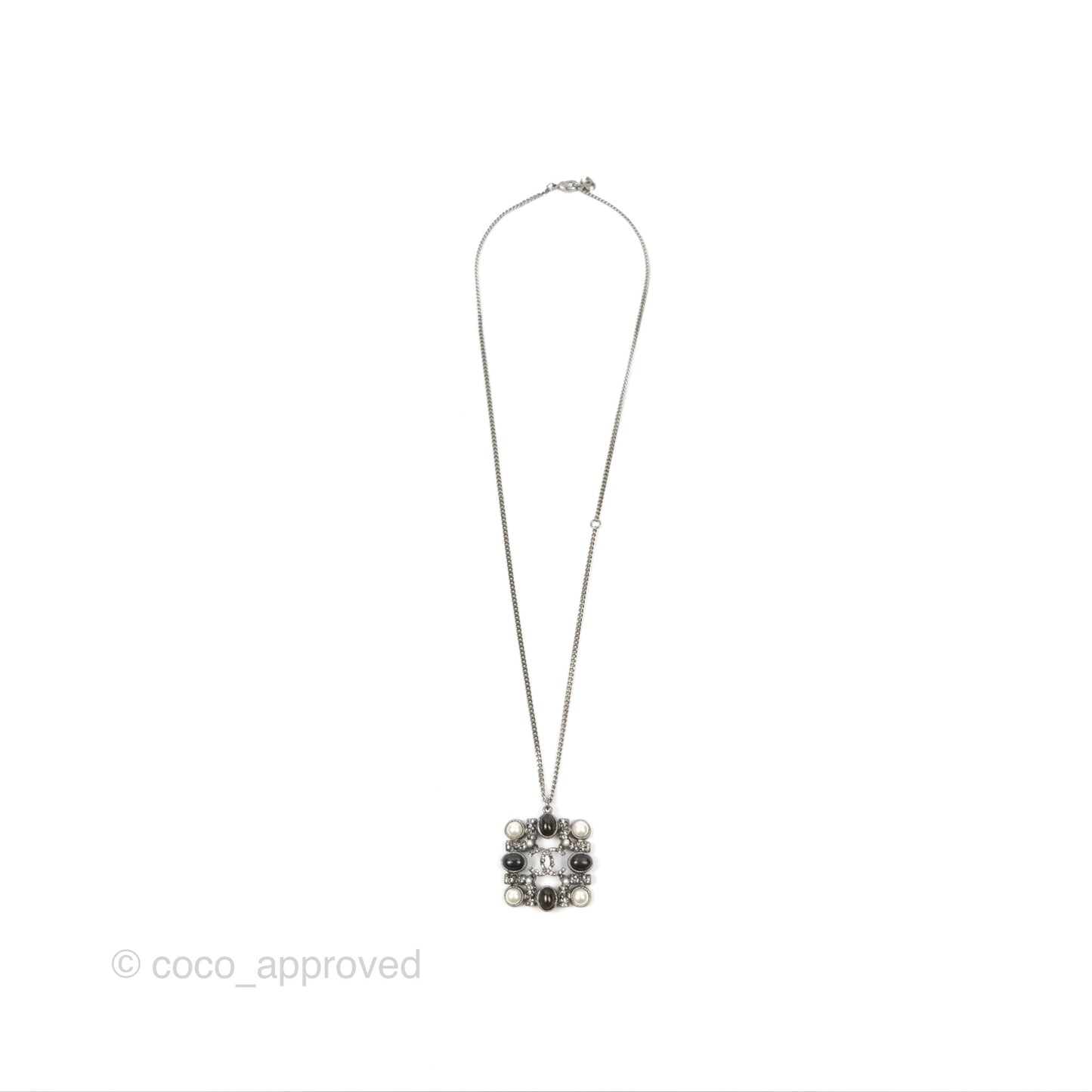 Chanel CC Square Pendant Necklace Gun Metal 14P