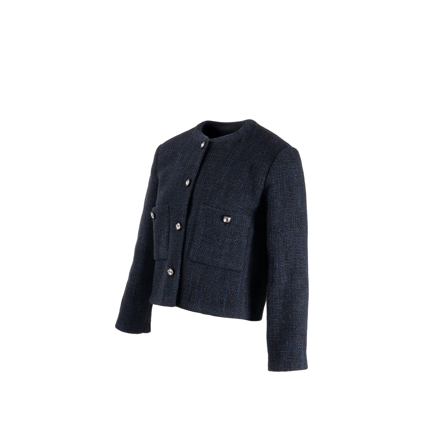 Chanel Size 36 21B Crystal Button Jacket Wool/Polyamide Navy Blue