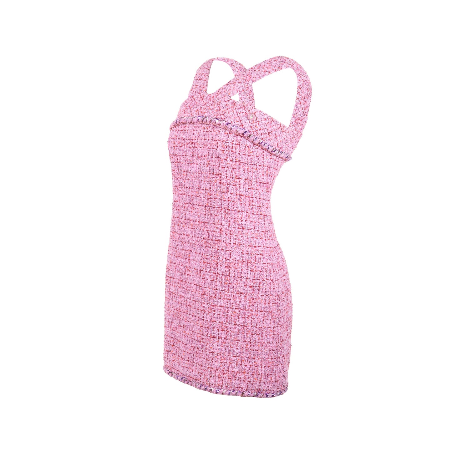 Chanel Size 34 22P Tweed Mini Dress Cotton/Polyester Light Purple / Pink