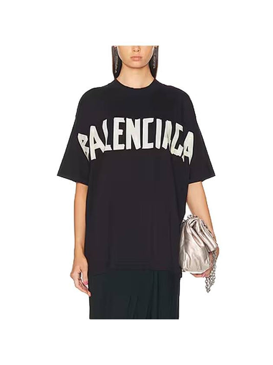 Luxury Balenciaga Tape Type Cotton Short Sleeve T-Shirt Black