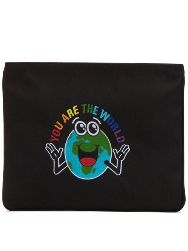 Luxury Balenciaga Earth Print Nylon Clutch Bag Black