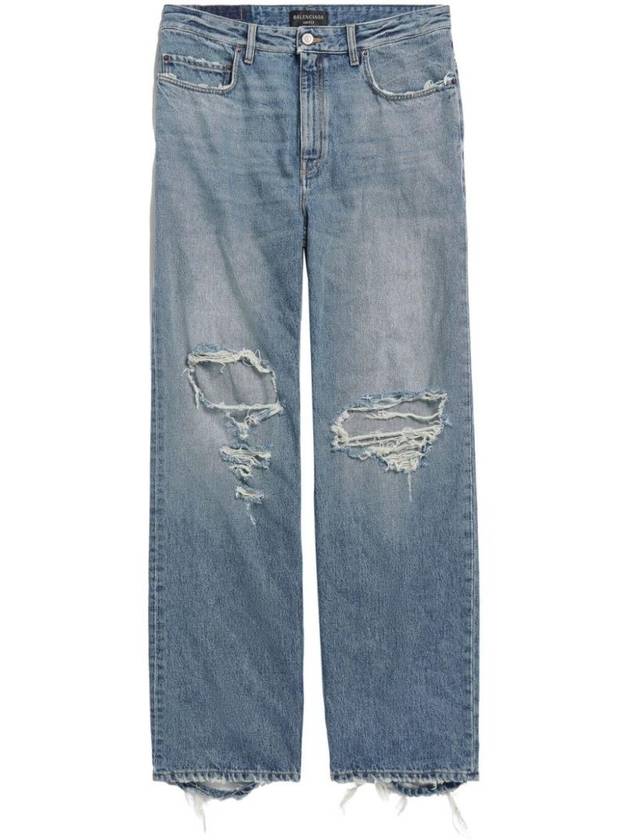 Luxury Balenciaga Distressed Denim Straight Jeans Blue