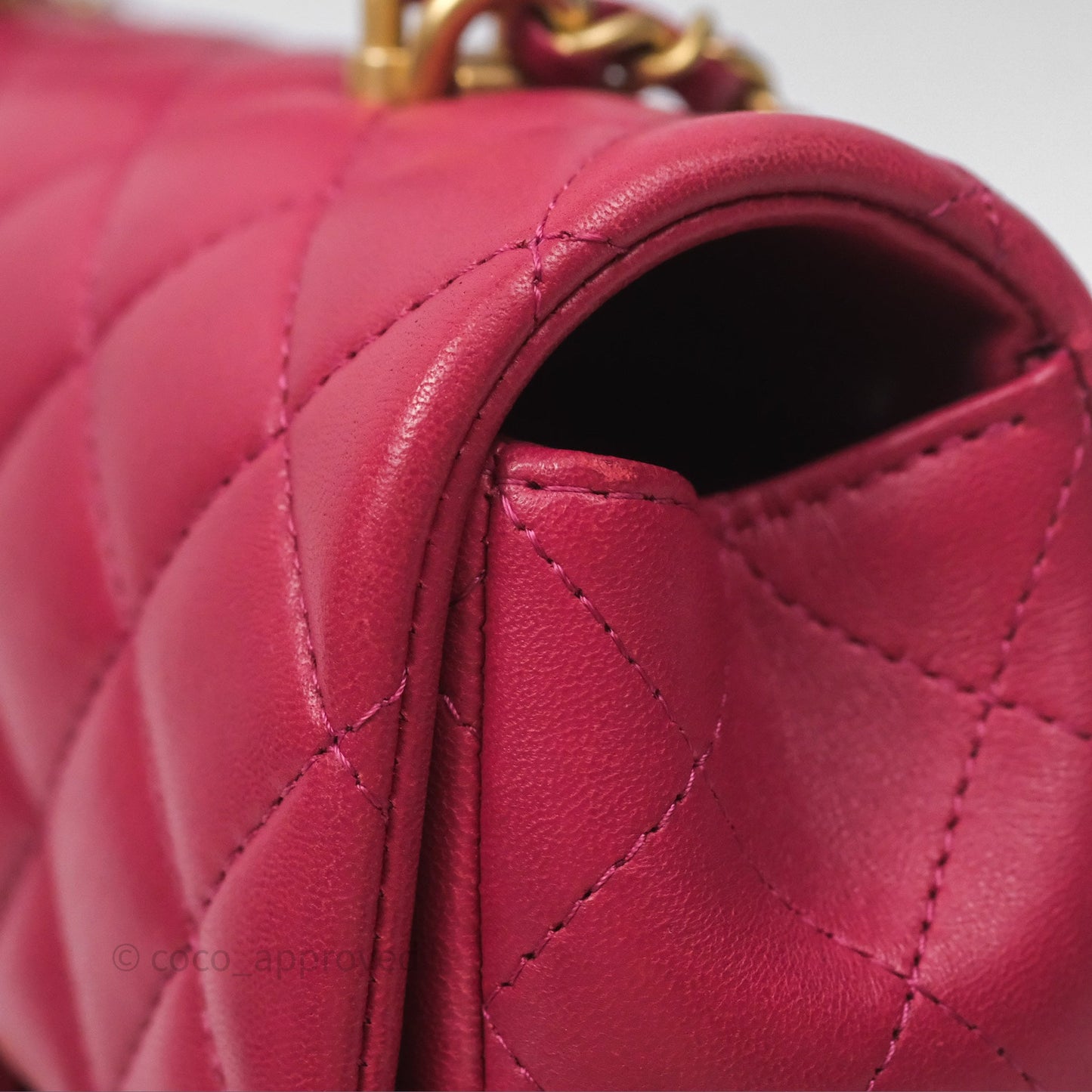 Chanel Top Handle Mini Rectangular Flap Red Lambskin Aged Gold Hardware