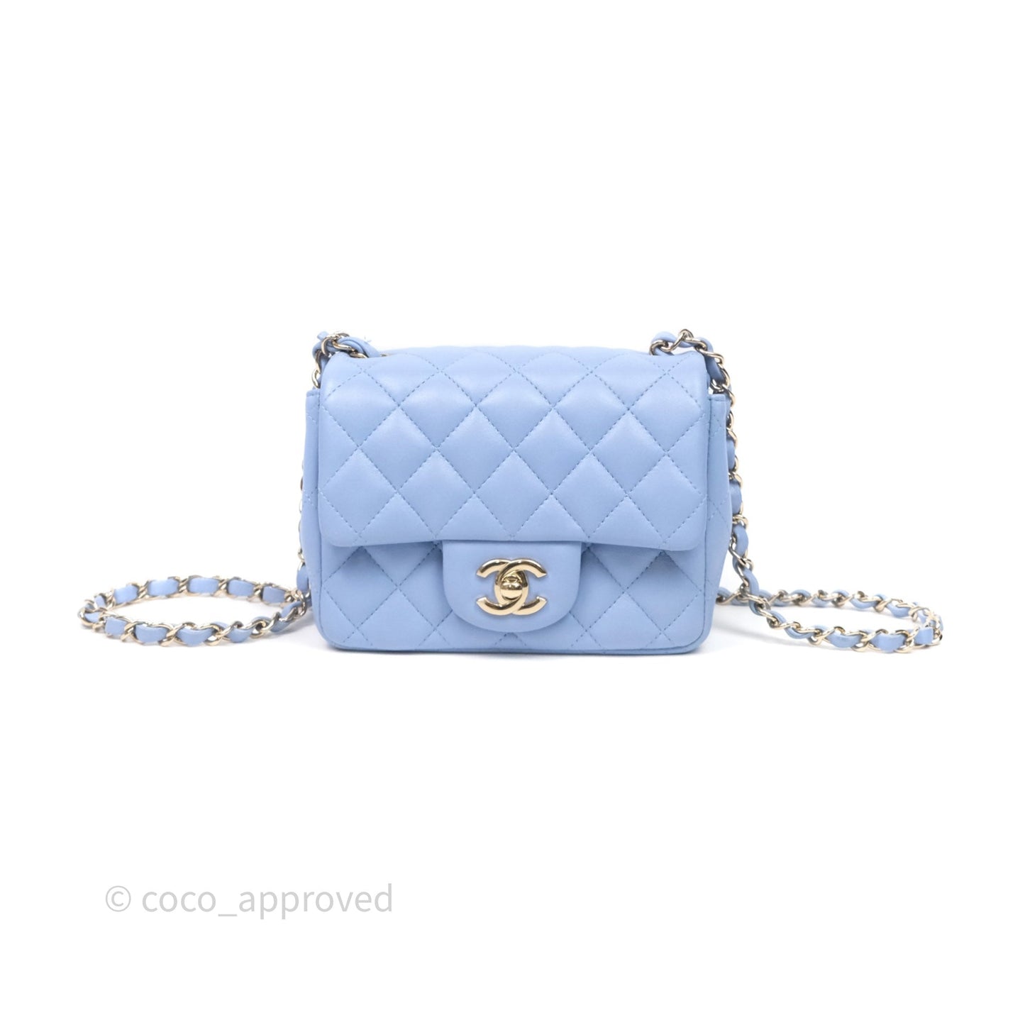 Chanel Mini Square Quilted Sky Blue Lambskin Gold Hardware