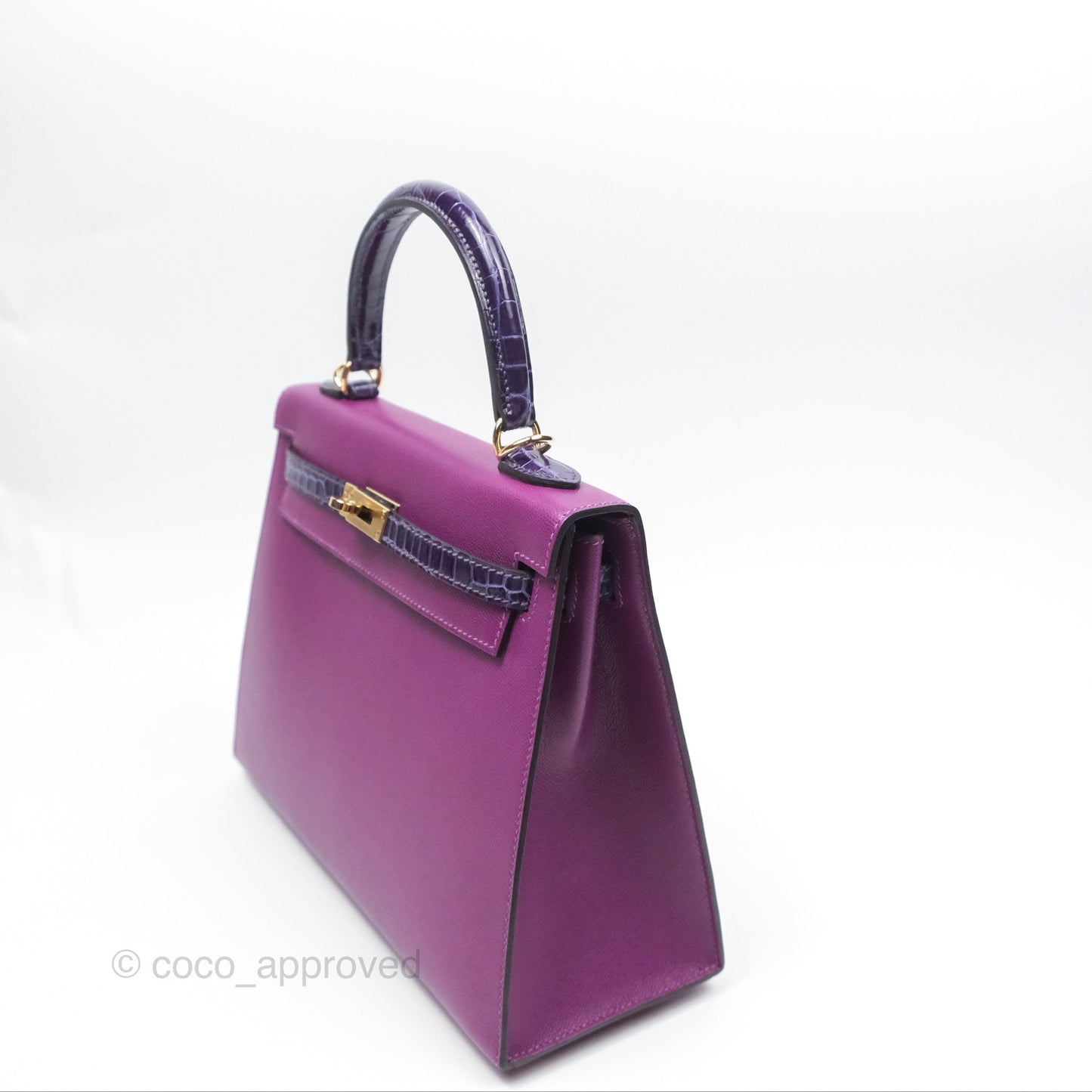 Hermès Kelly 25 Sellier Touch Anemone/ Amethyste Madame/ Croc Gold Hardware