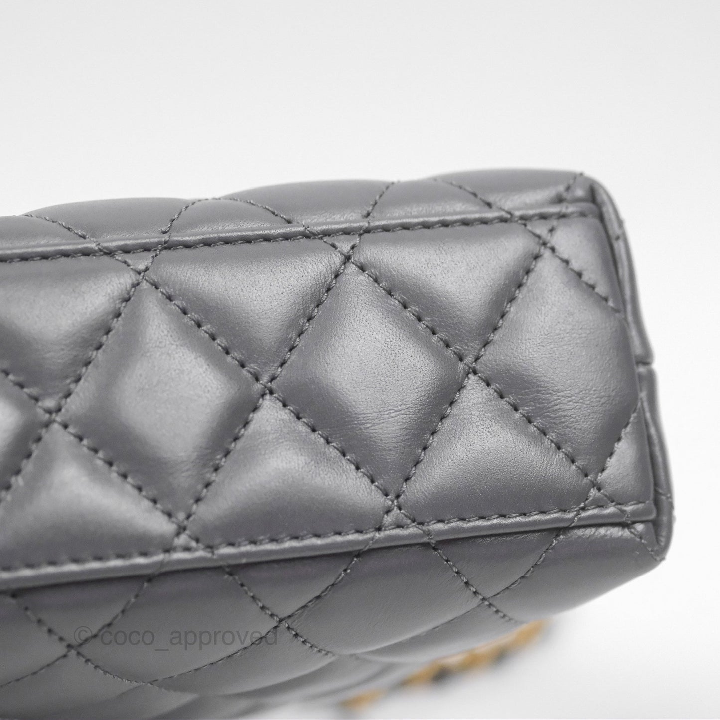 Chanel Kelly Bag Quilted Grey Shiny Calfskin Aged Gold Hardware