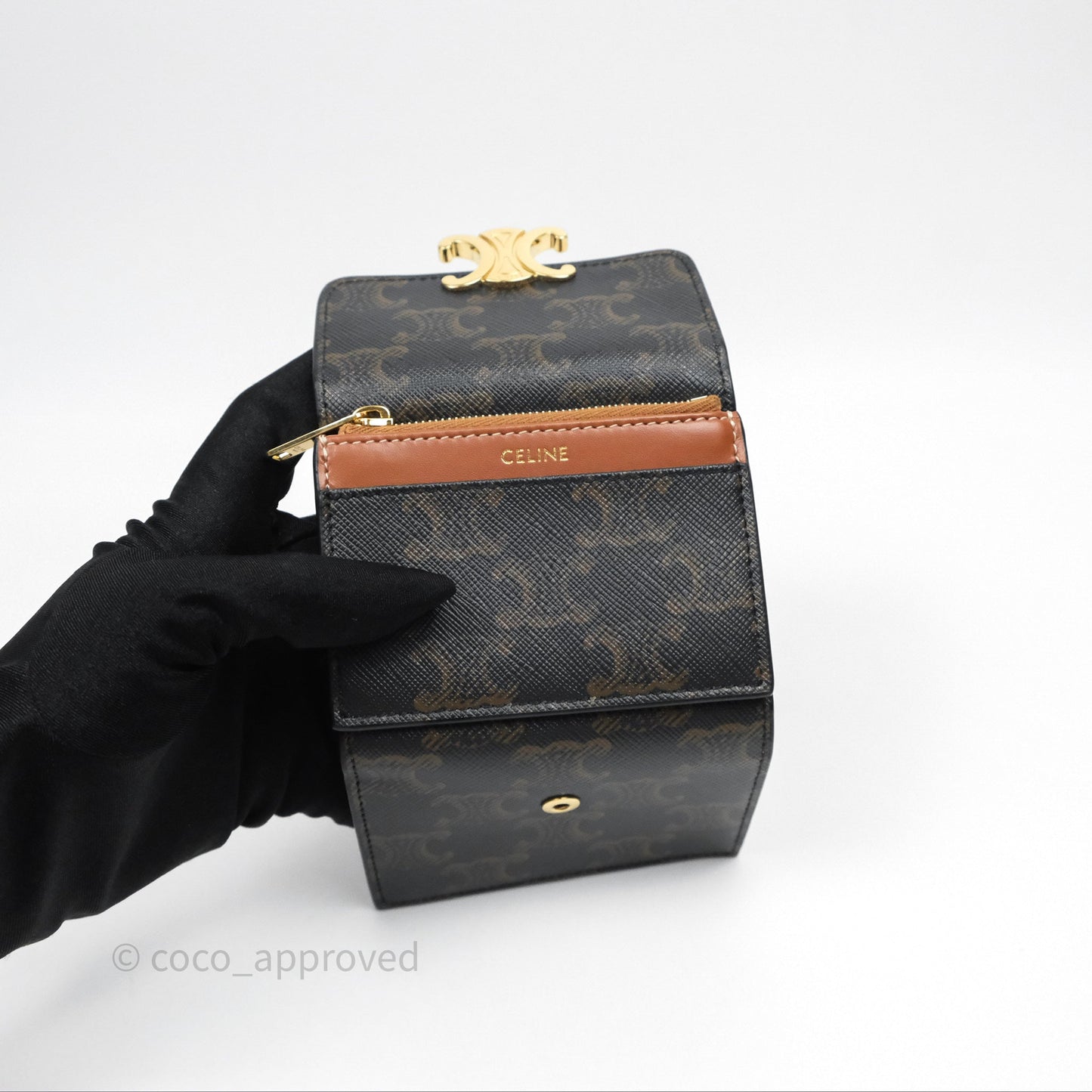 Celine Compact Wallet with Coin Triomphe Canvas Tan Lambskin