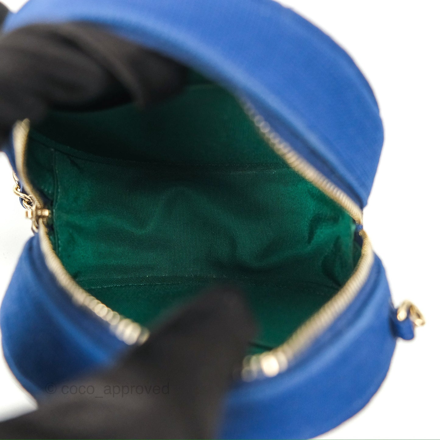 Chanel Classic Quilted Round Clutch With Chain Dark Blue Cotton Gold Hardware