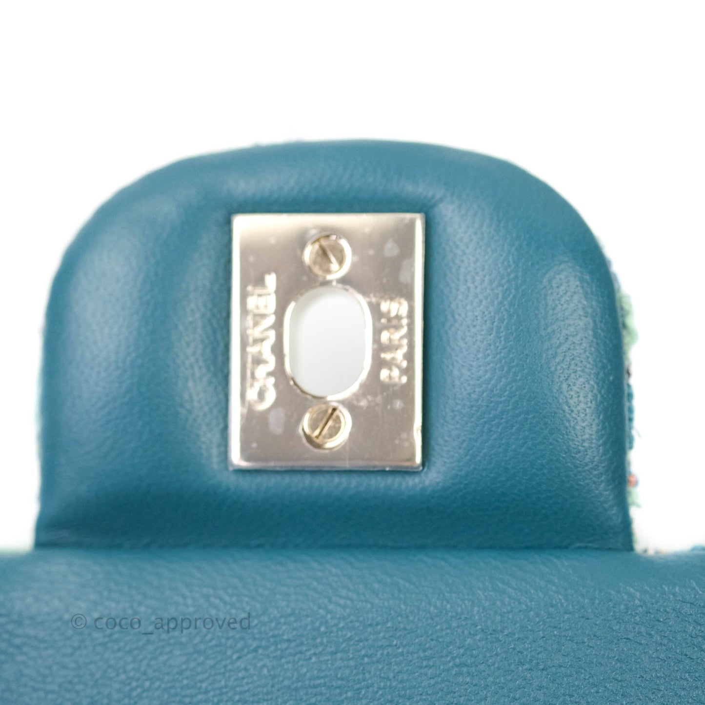 Chanel Quilted Mini Rectangular Turquoise Tweed Gold Hardware