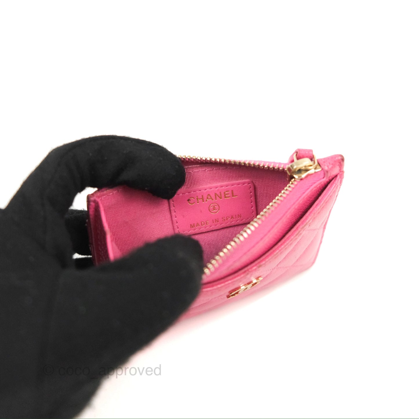 Chanel Quilted CC Zipped Card Holder Dark Pink Caviar Gold Hardware