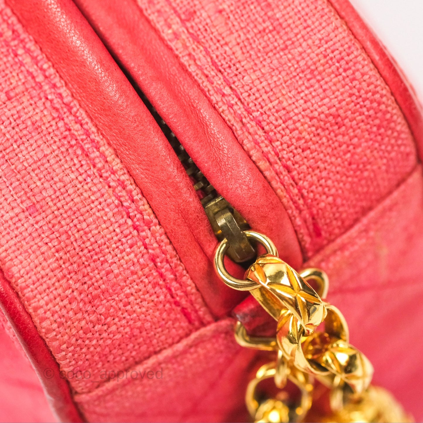 Chanel Vintage Small Tassel Camera Bag Dark Pink Canvas Gold Hardware