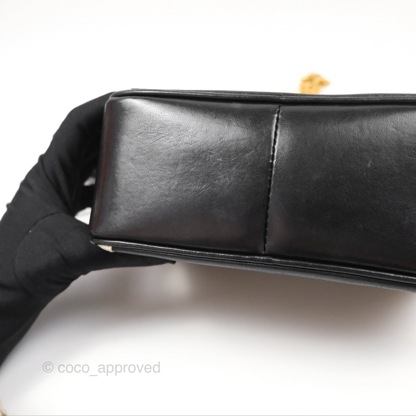 Chanel Vintage White CC Camera Bag Black Lambskin Gold Hardware