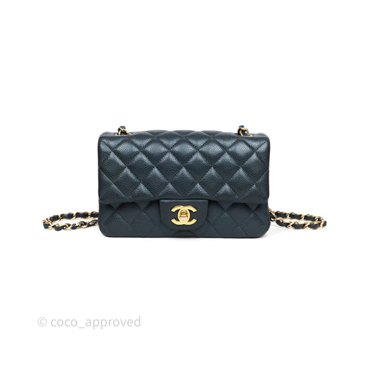 Chanel Mini Rectangular Quilted Iridescent Teal Caviar Gold Hardware