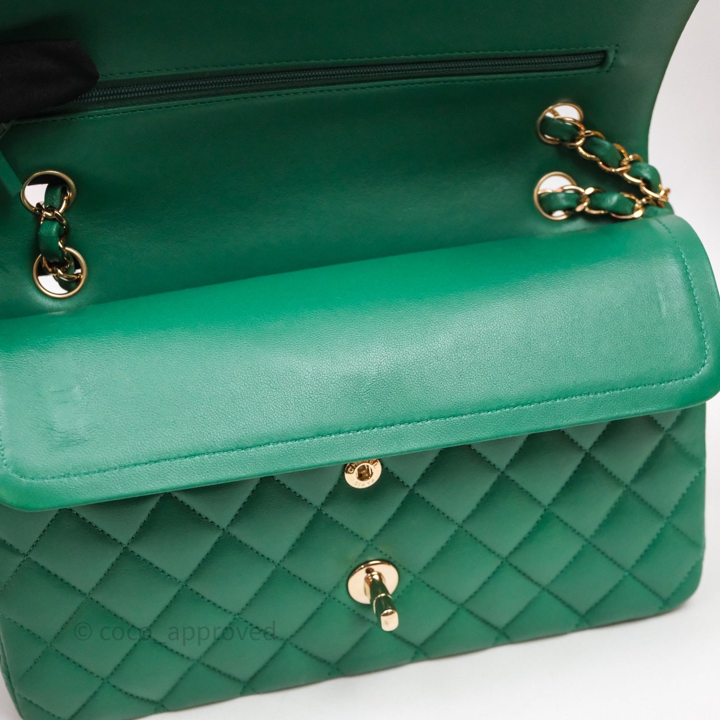 Chanel Classic M/L Medium Flap Quilted Green Lambskin Gold Hardware