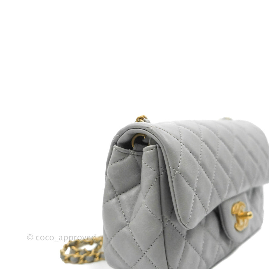 Chanel Mini Rectangular Pearl Crush Quilted Grey Lambskin Aged Gold Hardware
