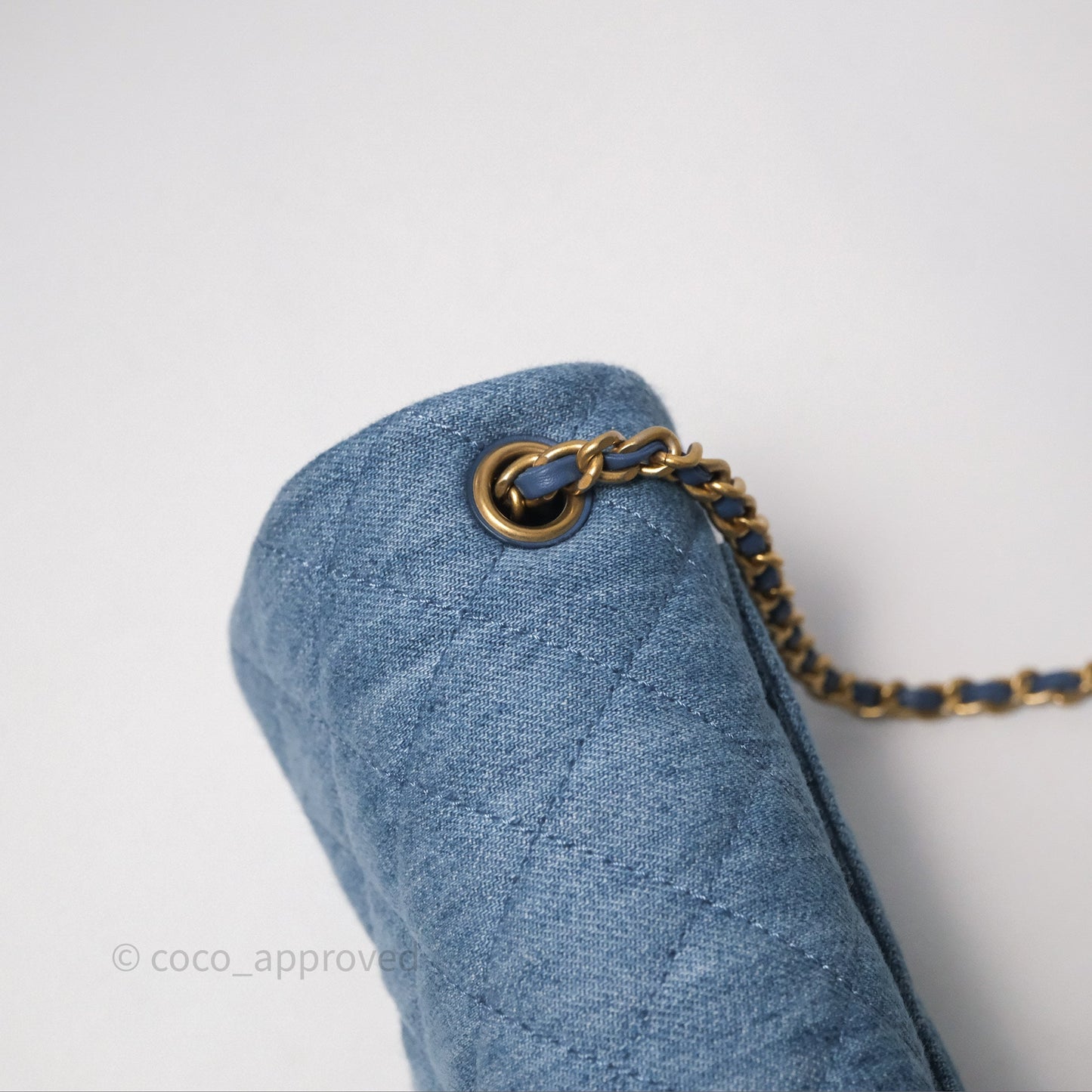 Chanel Mini Rectangular Pearl Crush Flap Quilted Denim Aged Gold Hardware