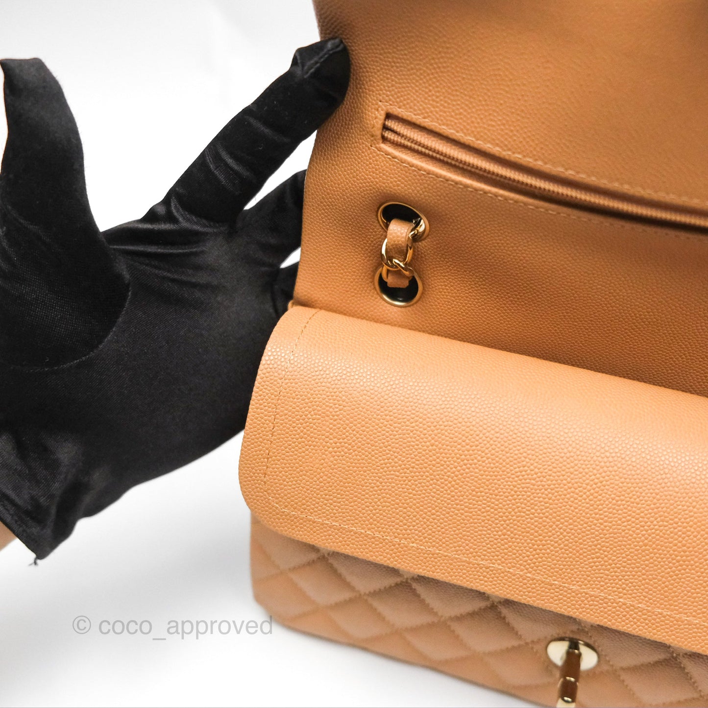 Chanel Classic M/L Medium Flap Quilted Beige Caviar Gold Hardware 23P